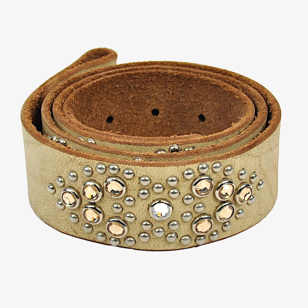 Vintage Leather Rhinestone Belt, L